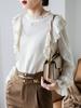 Hong Kong y American Apparel/Otoño 2026 Nuevo Estilo Cuello con Volantes Calado Encaje de Lana Volante Suéter de Punto Top para Mujer