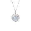 Collar de Plata S925 con Zirconia de Aguamarina Redonda para Mujer, Simple, Moderno, Lujo Ligero, Gama Alta, Exquisita Cadena para Clavícula 1424A