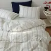Conjunto de Quatro Peças Jacquard Tingido em Fio Enrugado Lavado de Algodão de Alta Qualidade Linhas de Algodão Puro Amigo da Pele Lençóis de Cama e Capas de Colchão Roupa de Cama