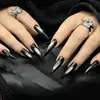 Uñas Postizas Portátiles Estilo Europeo y Americano, Forma Larga Puntiaguda, Color Sólido Simple, Ojo de Gato con Brillo Negro, Parches de Uñas Postizas Terminados Removibles
