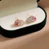 Pendientes de Corazón Completamente Diamantados de Moda con Aguja de Plata S925 para Mujer Europeos y Americanos Pequeños de Gama Alta Elegantes Dulces