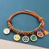 Pulsera de Flor de Durazno de los Cinco Dioses de la Riqueza Estilo Tíbet, Cordón Tejido a Mano Nudo de Flor de Durazno, Pulsera Thangka de Cuerda Multicolor Estilo Étnico