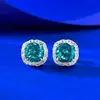 Transmisión en Vivo de Joyería Mu Jing de Nuevos Pendientes Cuadrados Gruesos de Plata S925 8*8mm Paraiba con Corte Flor de Hielo Diamante de Alto Carbono Montura Lujosa