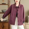 Tiro real Chaqueta Abrigo Verde Retro Literario Mujer 2026 Nuevo Bloque de Color Solapa Manga Larga Top Otoño