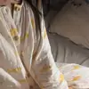 Pijama redondo de color mantequilla con estampado de cachorro para mujer, conjunto de primavera y otoño de manga larga y pantalón largo, ropa de casa de alto diseño estilo caricatura para niñas