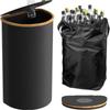 Lixeira para Reciclagem de Garrafas em Tecido de Bambu Armazenamento Doméstico Suporte de Garrafas Semicircular com Tampa Bolsa Interna para Roupas Sujas
