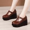 Scarpins de Salto Alto Anabela para Mulheres 2025 Outono Novo Plataforma Solado Grosso Impermeável Plataforma Bico Redondo Tamanho Grande Sapatos Femininos para Mães