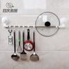 Shuangqing Home Strong Ventosa Seis Gancho Banheiro Cozinha Aço Inoxidável Tubo Telescópico Haste Cantoneira Cabide