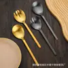 430 Cuadrado de Lijado Mango Cuchara y Tenedor para Ensalada Hogar Coreano Cola Inclinada Cuchara y Tenedor para Servir Restaurante Bañado en Oro Cuchara Pública Cuchara de Servicio