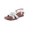 Sandalias Elegantes y Románticas Francesas de Camelia Primera Capa de Piel de Cabra Verano 2025 Tacón Cuña Tacón Medio Punta Cuadrada Punta Abierta Cuero Genuino para Mujer