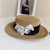 Sombrero Ligero Estilo Francés para Vacaciones, Encaje Soluble en Agua, Ala Plana para Mujer, Sombrero de Paja para Proteger del Sol en Verano, Sombrero de Playa, Sombrero para el Sol