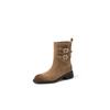Botas Martin Deserto Ocidental Preguiçoso 2024 Inverno Salto Baixo Grosso Couro de Vaca Fosco Fivela de Cinto Camurça Botas de Cano Curto Casuais para Mulheres
