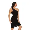 Comércio Exterior Europeu e Americano Nova Moda de Verão Leve Modelador Abdominal e Levanta Quadril Manga Única Body Vestido Curto Atacado