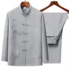 Conjunto de Traje Tang de Manga Larga para Hombres de Mediana Edad y Mayores, Atuendo de Verano para Papá, Ropa Bordada para Hombre Estilo Chino, Hanfu para Personas Mayores, Ropa de Abuelo