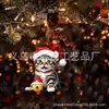 Novo Gato de Desenho Animado de Acrílico 2D da Amazon com Chapéu de Natal Decoração de Natal Festa de Feriado Pingente Plano Comemorativo