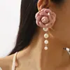 E13835 Transfronterizo Nuevo Dulce Verano Simple Moda Creativo Flor de Tela Perla Versátil Pendientes para Mujeres