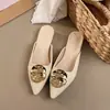 Mules sencillos lisos sin cordones, nueva tendencia 2026 para mujer para exteriores, sandalias de tacón de aguja dorado con punta cuadrada