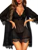 Comercio Exterior Transfronterizo Encaje Ropa de Dormir Sexy Ropa para el Hogar Conjunto de Camisola Venta Caliente Bata de Dormir Conjunto de Lencería Transparente Mayoreo