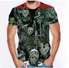 Camiseta Casual Esportiva com Estampa Gráfica 3D Jason Voorhees, Assassino de Filme de Terror, Gola Redonda, Manga Curta Masculina