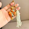 Colgante de Trébol de Cuatro Hojas de Brocado de la Dinastía Song Terminado con Borla Hecha a Mano, Accesorio Hanfu, Llavero de Estilo Antiguo, Adorno de Borla de Perla