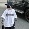 Camiseta Falsa de Duas Peças Infantil Primavera & Outono Manga Longa Gola Redonda Camisa Base para Meninos Tops Hip-Hop Frescos e Bonitos de Outono para Meninos