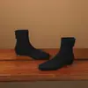 Botas Elásticas Slimming Moda Estilo Britânico 3,5cm Outono/Inverno 2026 Novas Botas de Cano Curto com Zíper Atrás Bico Quadrado Fundo Plano Femininas