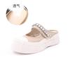 Pantuflas de Lona con Puntera para Mujer 2026 Verano Nuevo Estilo Sandalias con Velcro para Dedos Grandes para Mujer Uso Exterior de Suela Gruesa Medias Pantuflas con Pedrería