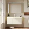 Gabinete de baño curvo estilo japonés con lavabo integrado de cerámica, combinación de gabinete y lavabo, lavabo de baño, gabinete de aluminio tipo panal