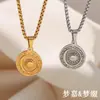 Collar de Acero Inoxidable Chapado en Oro de 18K con Colgante de Sol y Cadena Cuadrada de Perlas, Popular Transfronterizo Europeo y Americano, Retro, Elegante, Moderno, para Mujer