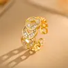 Anillo de Apertura de Moneda de la Fortuna Estilo Ins de Gama Alta para Mujer Anillo Versátil Retro con Circonita para Dedo Índice Joyería de Moda Exquisita