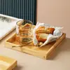 Bandeja de Chá Retangular em Bambu Natural e Madeira Estilo Japonês Bandeja para Copo de Água Comercial Bandeja de Xícara de Chá de Madeira Doméstica Bandeja de Frutas