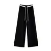 Pantalones Deportivos para Mujer Estilo Americano, Otoño 2026 Nuevos Pantalones de Chándal de Pierna Recta Cintura Alta con Cordón, Pantalones Casuales de Pierna Ancha con Cinturilla Bicolor Negro