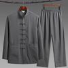 Traje Tang para hombres de mediana edad y mayores, traje de algodón y lino de manga larga para hombres, traje de primavera y verano para papá, traje de Tai Chi chino, traje de abuelo Hanfu