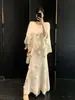 Elegante conjunto de dos piezas con cárdigan de punto floral tridimensional y encaje y vestido, nuevo conjunto de suéter de otoño para mujer