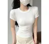Camiseta de Manga Corta con Cuello Redondo K3567 para Mujer, Estilo Delgado de Verano, Versátil Ajuste Delgado, Hombro Recto, Top Básico de Color Sólido