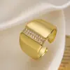 Anillo Aogu Europeo y Americano Transfronterizo Simple Retro Chapado en Cobre Oro de 18K Circonita Versión Ancha Anillo Abierto Elegante de Nicho Femenino
