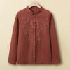 Camisa retro de disparo real para personas de mediana edad y mayores, camisa con cuello bordado de industria pesada para mujer, top cárdigan 2025 primavera y otoño para mujer