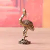 Latón Puro Grulla de Corona Roja Estilo Antiguo Cultural y Creativo Mascota de Té Hecho a Mano Escritorio Hogar Decoración Adorno Artesanal