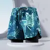 Calções de banho masculinos transfronteiriços folgados anti-constrangimento camada dupla calças esportivas masculinas para corrida respiráveis de secagem rápida calções para fontes termais