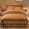 Cb@ Falda de Cama Acolchada Terciopelo de Cristal Juego de Cuatro Piezas Colcha Europea Engrosada Funda de Colcha de Franela Ropa de Cama de Terciopelo Coral