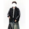 Cardigan Retro Americano com Estampa de Estrelas por Toda Parte Gola Alta Masculino Primavera/Outono Solto Preguiçoso Relaxado Jaqueta com Zíper Top