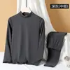 Conjunto térmico de dos caras para hombre, playera y pantalón térmicos gruesos, nuevo conjunto de ropa interior térmica de cuello medio para invierno