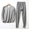 Ropa interior térmica para hombre traje a prueba de frío terciopelo de doble cara cuello redondo forro polar pijama de base calzoncillos largos