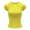Camiseta de Manga Corta Ajustada de Color Sólido para Mujer, Cuello Redondo, Adelgazante, Estilo Chica Picante Americana, Capa Base Deportiva Casual