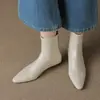 Botas Tobilleras de Tacón Plano Ajustadas Sexy Versátil de Color Sólido Temperamento Adelgazante para Mujer