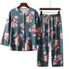 Pijama de Algodão e Seda para Mulheres de Meia-Idade e Idosas, Conjunto de Duas Peças com Mangas Longas e Calças Longas para Primavera e Verão, Roupa de Casa de Algodão e Seda para Mães de Meia-Idade para Usar por Cima