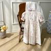 Vestido Infantil Feminino Retrô Francês com Trança e Gola Alta 2026 Verão Novo Estilo Delicado Floral de Manga Curta Vestido Princesa Infantil