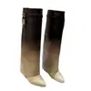 Botas Largas con Hebilla de Metal Calzado Femenino de Comercio Exterior Botas Altas para Pantalón Tacón de Cuña Botas de Montar Tacón de Aguja Talla Grande Botas Hasta la Rodilla