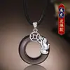 Collar con Colgante para Hombre Moderno Elegante Sencillo Versátil Obsidiana Hebilla de Seguridad Plata de Ley S925 Joyería para Mujer