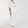 Conjunto de Dos Piezas para Mujer 2026: Top de Algodón Nuevo con Cuello Camisero de Solapa y Mangas Cortas con Pantalones de Pierna Ancha, Conjunto de Moda Sencillo y Elegante para el Trabajo